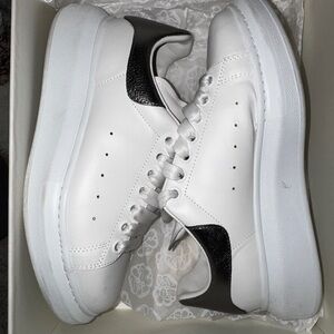 Alexander McQueen White Leather Sneakers with Black Heel Tab